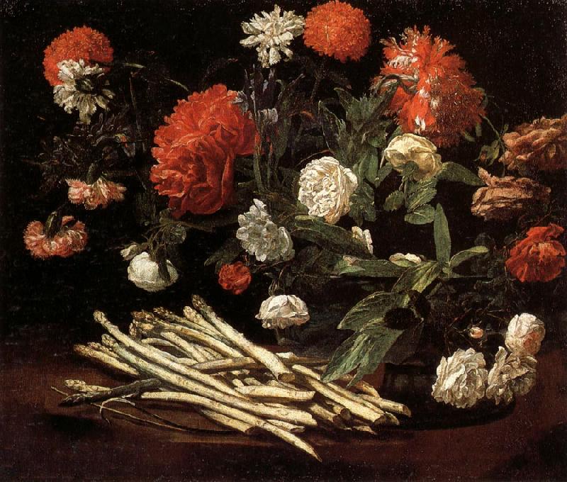 Giovanni Martinelli Still Life with Roses,Asparagus,Peonies,and Car-nations